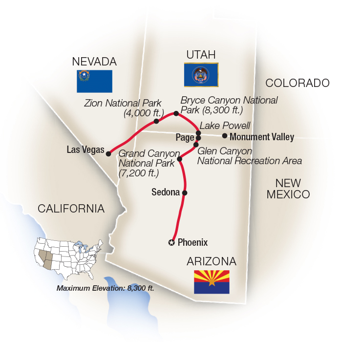 tourhub | Tauck | Red Rocks & Painted Canyons | YC2021 | Route Map