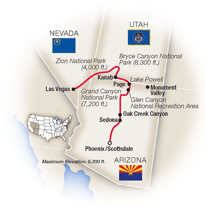 American Canyonlands Grand Canyon Escorted Tour Map