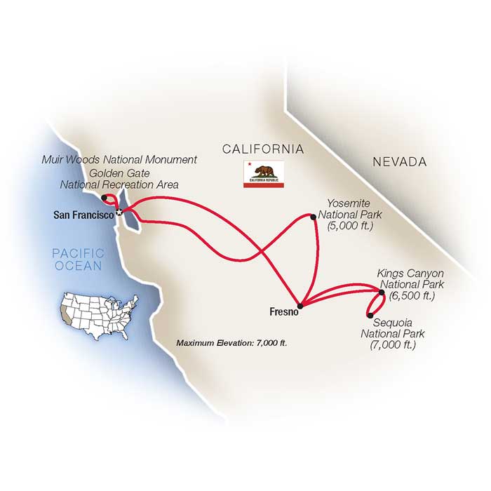 Yosemite and Sequoia Escorted Tour Map