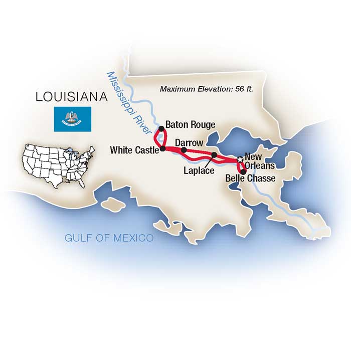 Mississippi New Orleans Plantation Escorted Tour Map
